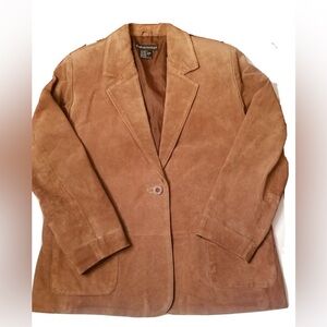 (12) Savannah 80s brown leather suede blazer one button